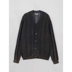 Vintage Washed Overfit  Cable Cardigan Black