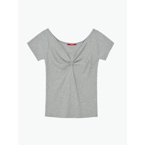 VIVIAN RIBBED SHIRRING V-NECK TOP_2COLORS_GRAY