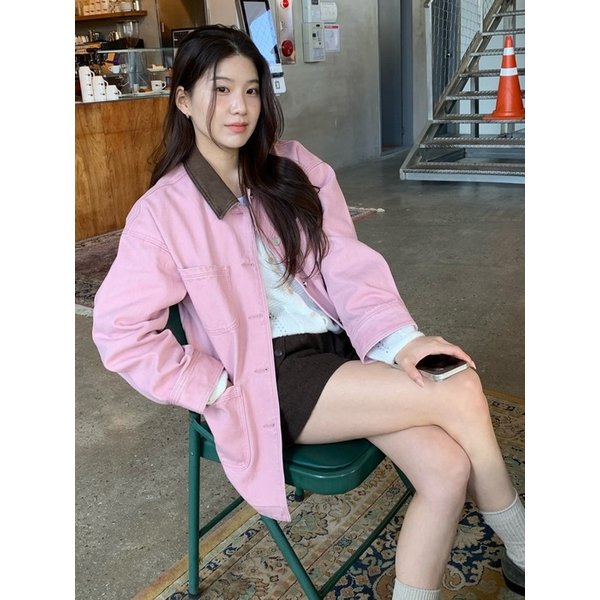 배색 카라 루즈핏 포켓 데님 점퍼 OJ6XM2770