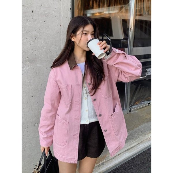 배색 카라 루즈핏 포켓 데님 점퍼 OJ6XM2770