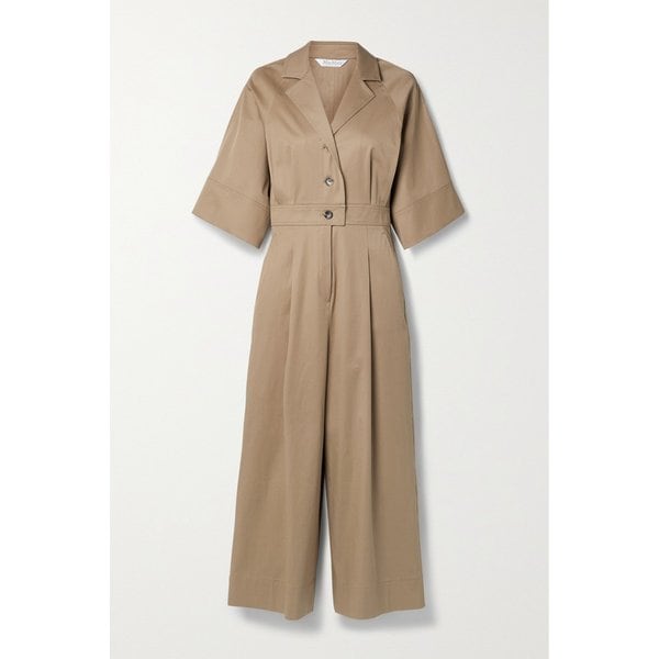 Pleated Cotton-blend Twill Jumpsuit 샌드 29419655932408359