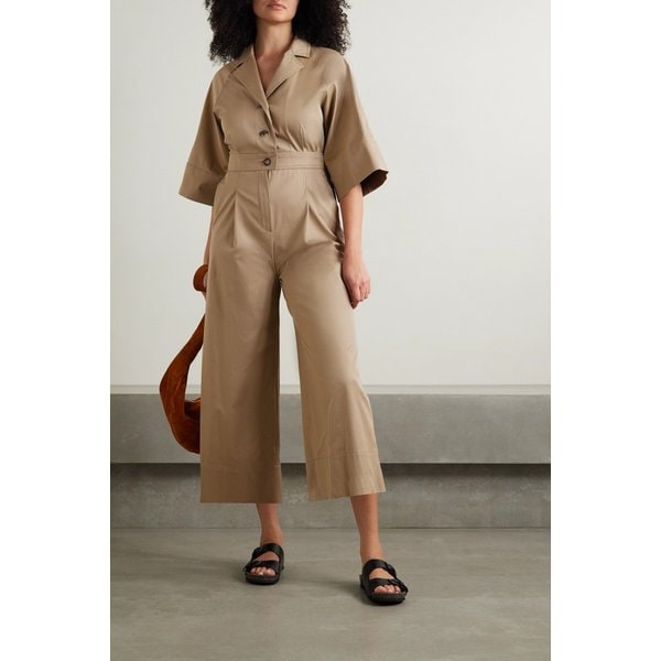 Pleated Cotton-blend Twill Jumpsuit 샌드 29419655932408359