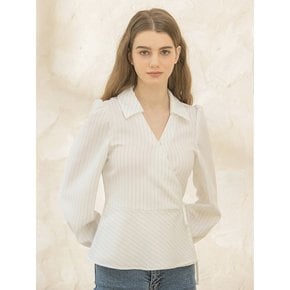 Wrap Collar Stripe Blouse White