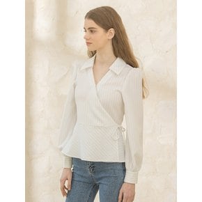 Wrap Collar Stripe Blouse White