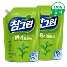 라이온 참그린 녹차 기름기 뽀드득 주방세제 1.2L리필 2개