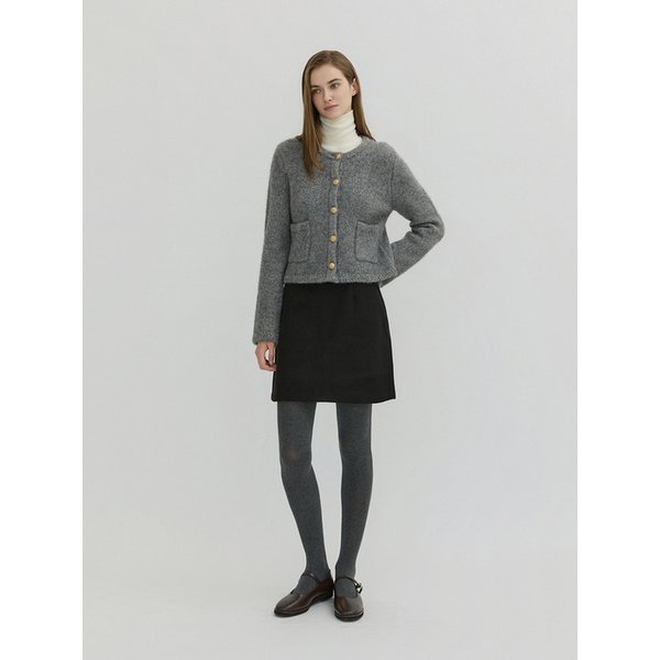 Round Neck Metal Button Cardigan Charcoal AT5SWF018CC