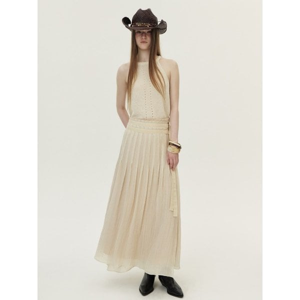 Crinkled Tencel Wrap Skirt, Beige