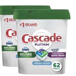 미국직구 Cascade 캐스케이드 플레티넘 옥시 식기세척기 세제 프레쉬향 식세기세제 62입 2팩
