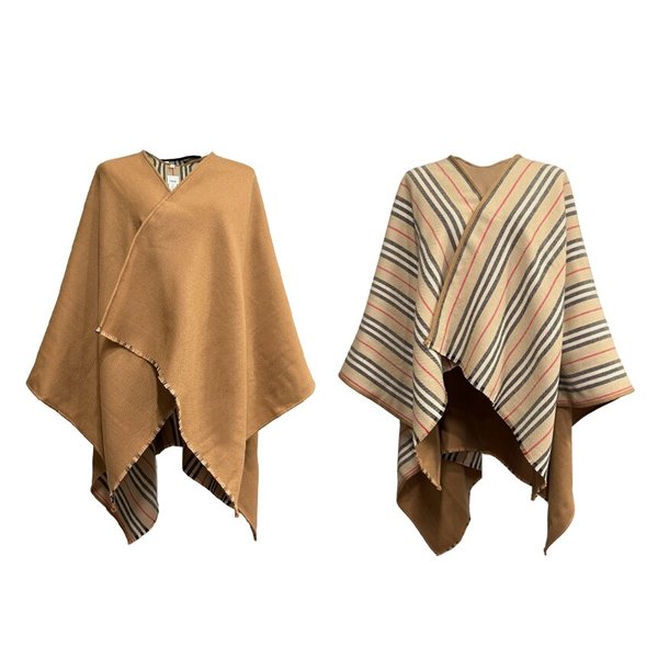 아이콘 스트라이프 울 리버서블 케이프 판초 80156541 브라운