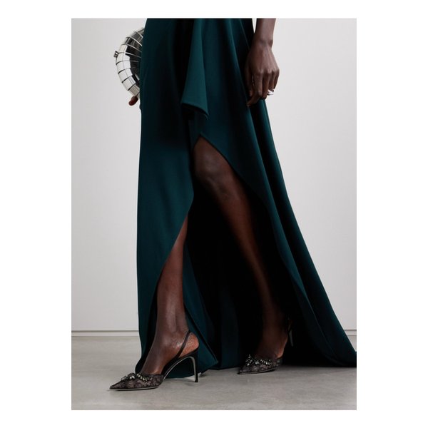 르네 카오빌라 크리스털 장식 레이스 새틴 슬링백 펌프스 블랙 1647597342369337