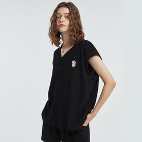 Towel V Neck Sleeveless Shirt Black