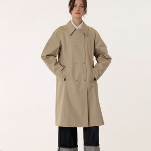 킨더살몬 SS23 Cotton Gabardine Car Coat Greenish-Beige