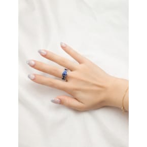 인터로킹 G 링 실버 블루 에나멜 반지 753640