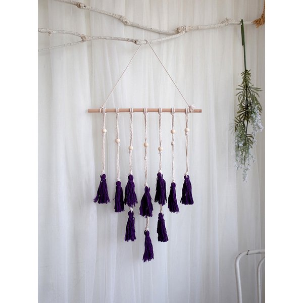 퍼플 우드 태슬 마크라메 월행잉