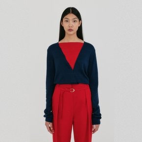 ZOEM V-Neck Knit Cardigan - Navy/Red