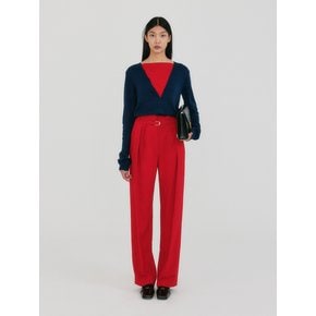 ZOEM V-Neck Knit Cardigan - Navy/Red