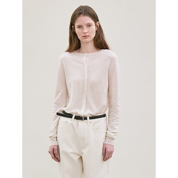 wool whole garment round-neck knit cardigan (ivory)