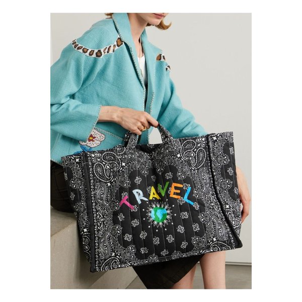 콜잇바이유어네임 카바스 맥시 자수 퀼팅 프린트 코튼 토트 백 블랙 46376663162856880