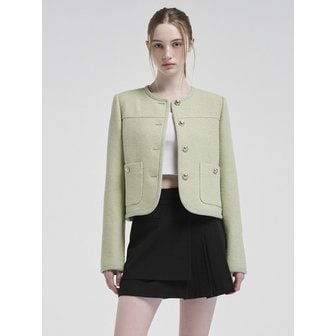 에트몽 Curved Round Tweed Jacket, Light Green