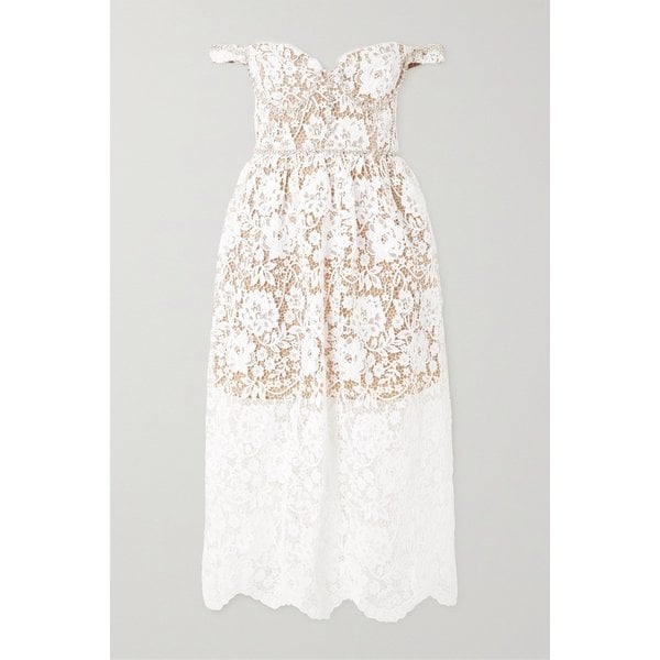 오프더숄더 크리스탈 장식 코드 레이스 미디 원피스 1647597310507844