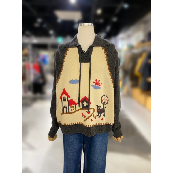 [여주점] 패턴 레이스업 카라 니트 (BAKPA9561)