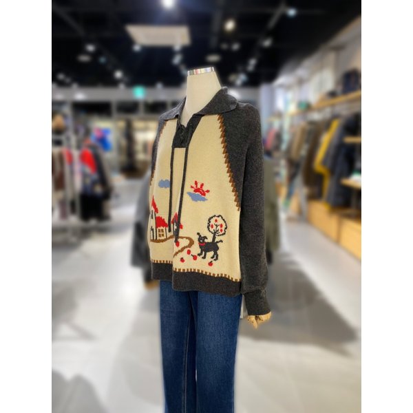 [여주점] 패턴 레이스업 카라 니트 (BAKPA9561)