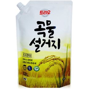 트리오 곡물설거지 우리쌀겨 주방세제 1.2L ~ 애경 현미 리필 1200ml