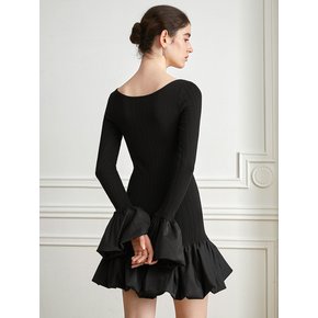 YY_Wide-curved neckline knitted dress