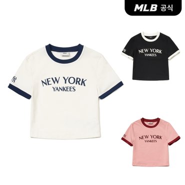 MLB [코리아공식] [MLB] 여성 바시티 로고 슬림 크롭 반팔 티셔츠 (3 COLOR)