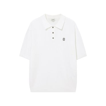 커버낫 C 로고 카라 하프 니트 화이트 CO2502KT31WH