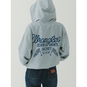 Flag Original Lettering Hoodie Zip-up Melange Grey