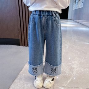 단토끼자수 여아동 청바지 와이드데님 밴딩팬츠205633
