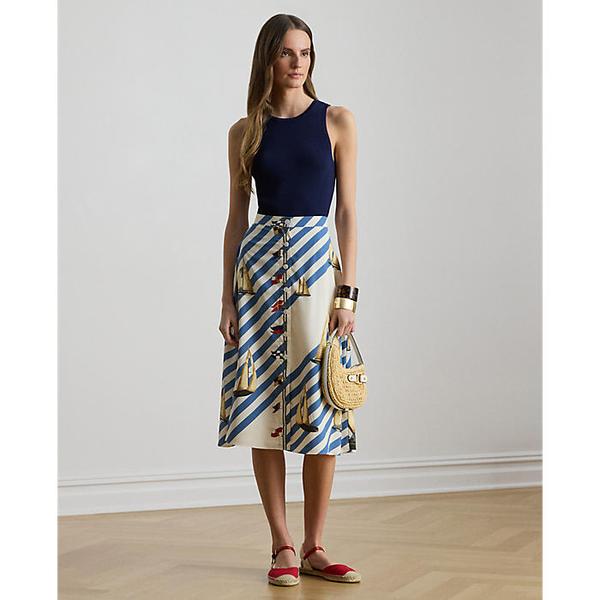 프린트 버튼 프런트 크레이프 스커트(WMLRSKTS6H20312100)