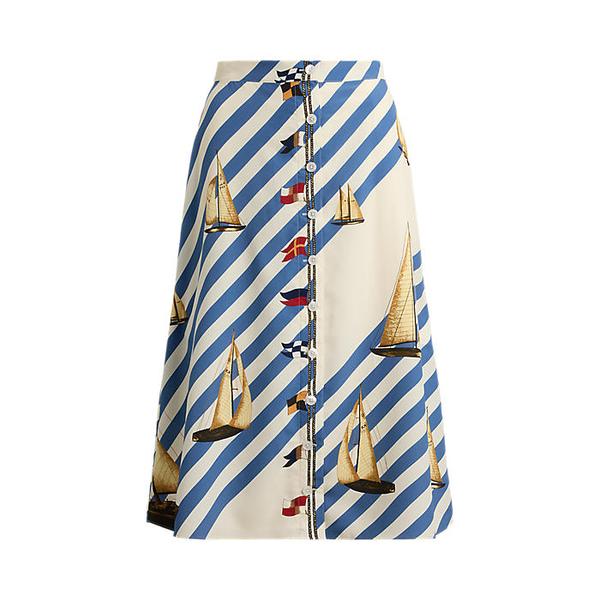 프린트 버튼 프런트 크레이프 스커트(WMLRSKTS6H20312100)