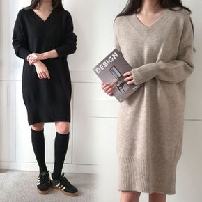 루즈핏 소프트 브이넥 니트 원피스 오피스 임부복 Q705_P406336776