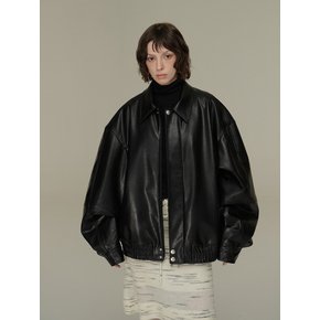 Faux Leather Blouson Jacket (Black)