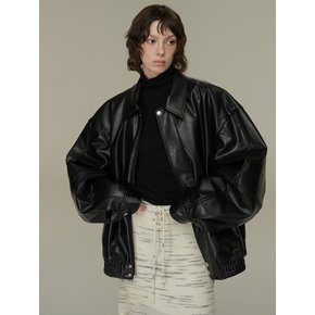 Faux Leather Blouson Jacket (Black)