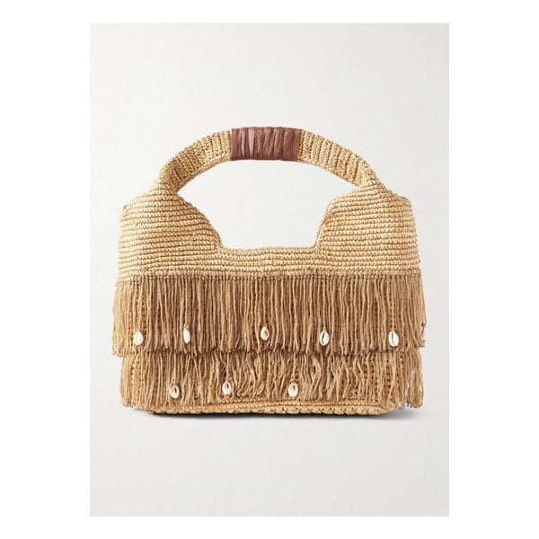 가죽 트리밍 장식 프린지 스트로 토트 베이지 46376663162850983