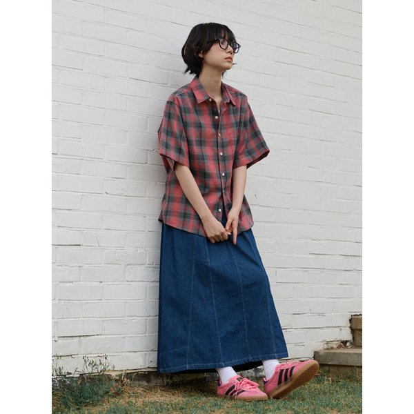 컨트리 루트 체크 하프 셔츠_Pink