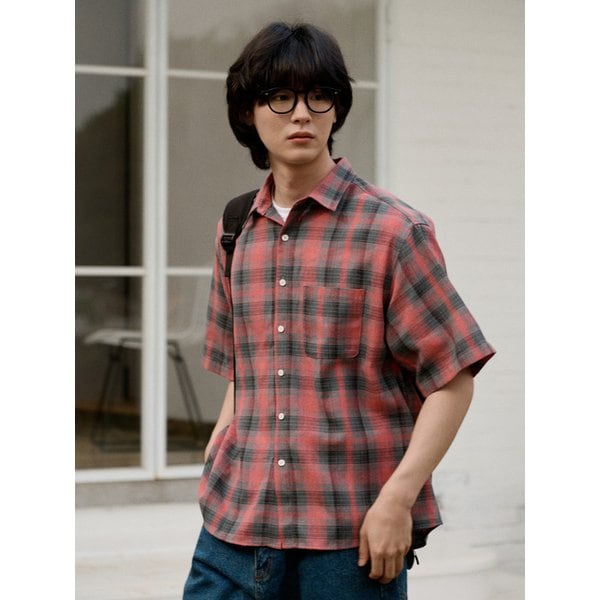 컨트리 루트 체크 하프 셔츠_Pink