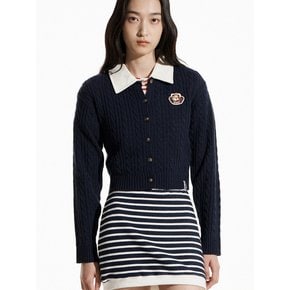 [WOMAN] LESSER PANDA FACE LOGO CABLE KNIT CARDIGAN NAVY