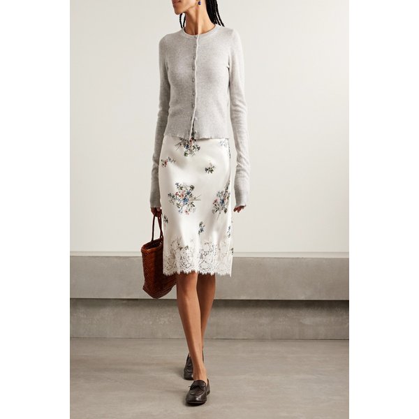 도엔 엘로웨트 레이스 트림 플로럴 실크 새틴 스커트 46376663163005202