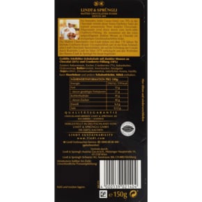 Lindt 린트 다크 초콜릿 초콜릿 무스 & 크랜베리 맛 150g