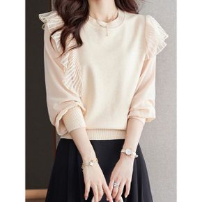 디얼 니트배색 블라우스_P375030398