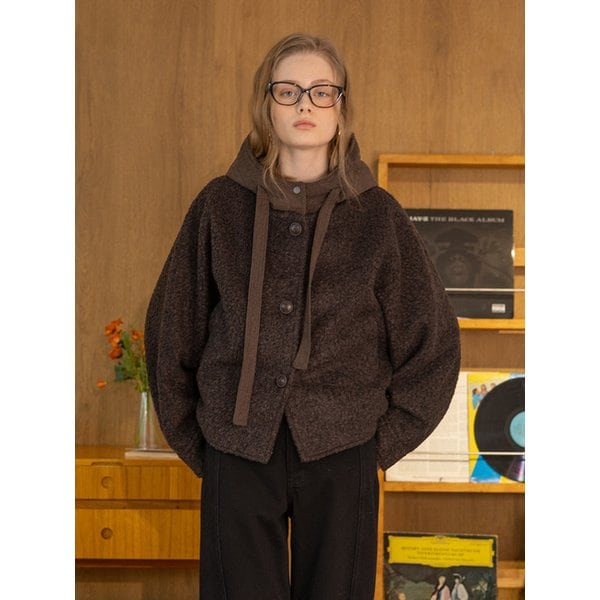 DD_Pile zipper short coat_DARK BROWN