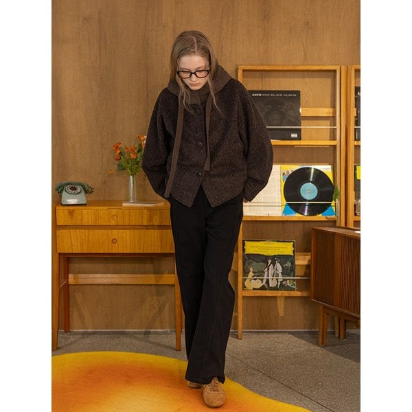 DD_Pile zipper short coat_DARK BROWN