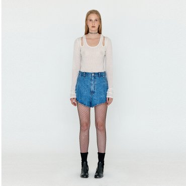 EENK WOCO Folded Front Denim Shorts - Denim Blue