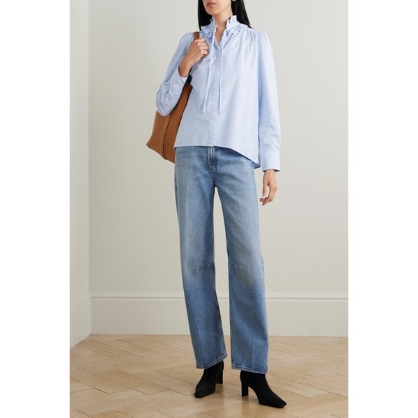 칼리스타 타이 디테일 러플 코튼 포플린 셔츠 46376663162940587