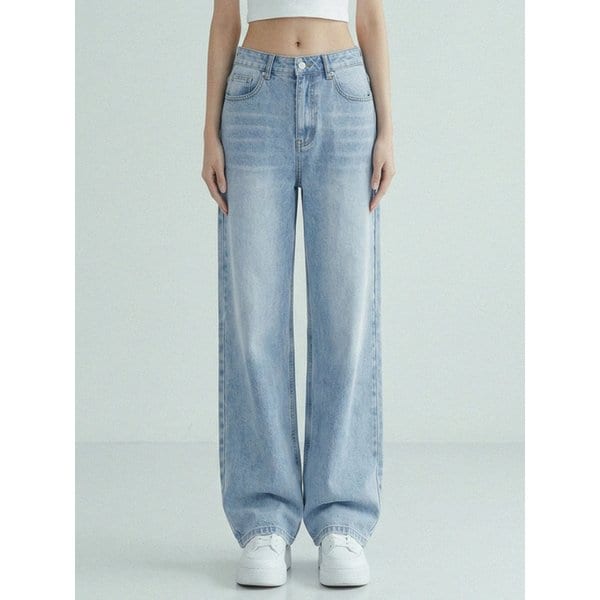 Vintage fade wide washed denim pants Light blue