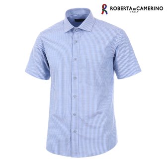Roberta di Camerino 린넨혼방 스트라이프 일반핏 블루 반소매 셔츠 RL2-305-2